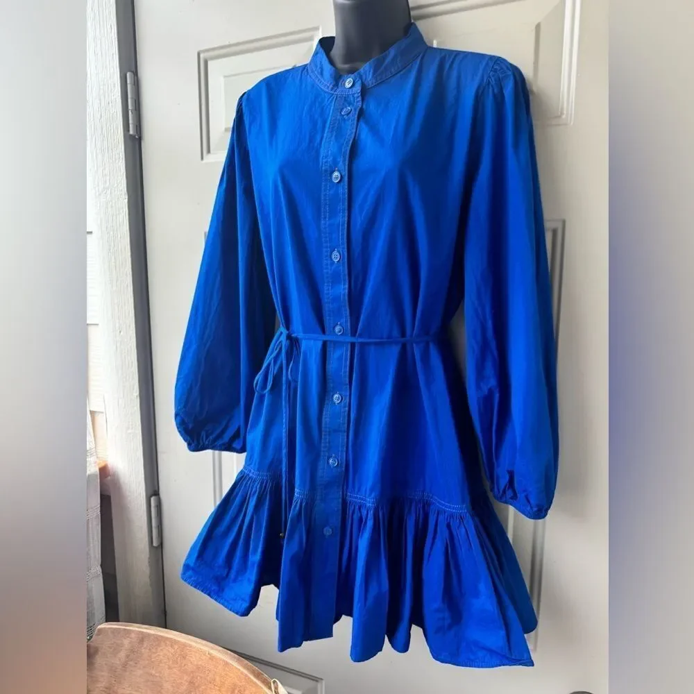 Zara Cobalt Blue Dress Ballon Sleeves Tiered Ruffle Mini Size XL - Picture 4 of 11